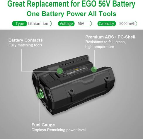 بطارية Ftenlyen 56 فولت 5.0 أمبير في الساعة لبطارية EGO 56 فولت BA2800 BA2800T BA4200 BA4200T BA1400 BA1400T BA5600T CS1604 CS1804 CS1403 HT2400 LB6504 LB5804 LB6500 LB4800، مناسبة لجميع EGO 5 أدوات كهربائية 6 فولت in Kuwait