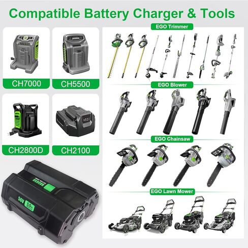 بطارية Ftenlyen 56 فولت 5.0 أمبير في الساعة لبطارية EGO 56 فولت BA2800 BA2800T BA4200 BA4200T BA1400 BA1400T BA5600T CS1604 CS1804 CS1403 HT2400 LB6504 LB5804 LB6500 LB4800، مناسبة لجميع EGO 5 أدوات كهربائية 6 فولت in Kuwait