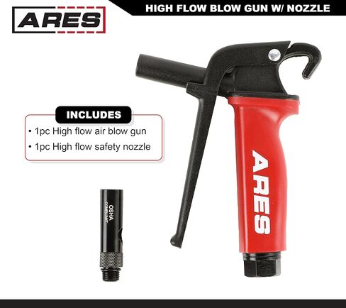ARES High Flow Air Blow Gun and 9-Piece Air Blow Gun Needle Nozzle and Tips Accessory Set – Heavy Duty Aluminum Die Cast Body – 2 Nozzles, 5 Needle Nozzles, 6-Inch Extension, & Standard Thread Adapter in Saudi Arabia
