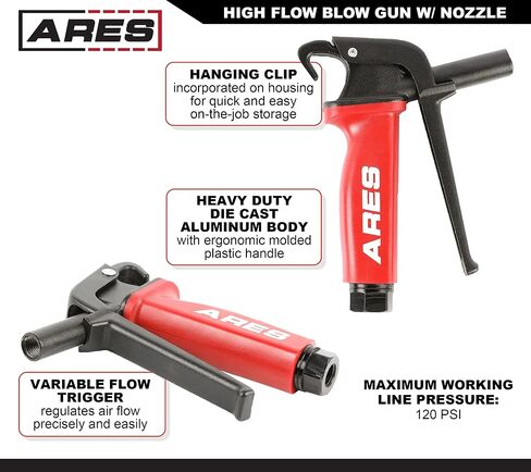 ARES High Flow Air Blow Gun and 9-Piece Air Blow Gun Needle Nozzle and Tips Accessory Set – Heavy Duty Aluminum Die Cast Body – 2 Nozzles, 5 Needle Nozzles, 6-Inch Extension, & Standard Thread Adapter in Saudi Arabia