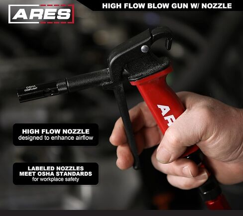 ARES High Flow Air Blow Gun and 9-Piece Air Blow Gun Needle Nozzle and Tips Accessory Set – Heavy Duty Aluminum Die Cast Body – 2 Nozzles, 5 Needle Nozzles, 6-Inch Extension, & Standard Thread Adapter in Saudi Arabia