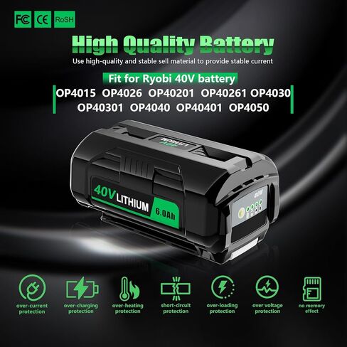 Jialipok 40V 6.0Ah Battery Replacement for Ryobi 40V Battery, Compatible with Ryobi 40V Tools and Charger OP4050A OP40601 OP4026A OP4040 OP4030 OP4050 OP4015 OP40261 OP40201 OP40401 with LED Indicator in Kuwait