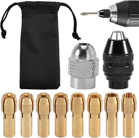 مجموعة أدوات حفر تشاك، 1/32 بوصة إلى 1/8 بوصة بديلة 4485 مثقاب بدون مفتاح أداة دوارة تشاك شانك محول تغيير سريع، مجموعة أدوات صواميل حفر دوارة سريعة التغيير متوافقة مع Drem-el (10 قطع) in Kuwait