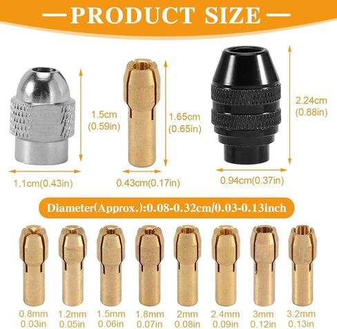 مجموعة أدوات حفر تشاك، 1/32 بوصة إلى 1/8 بوصة بديلة 4485 مثقاب بدون مفتاح أداة دوارة تشاك شانك محول تغيير سريع، مجموعة أدوات صواميل حفر دوارة سريعة التغيير متوافقة مع Drem-el (10 قطع) in Kuwait