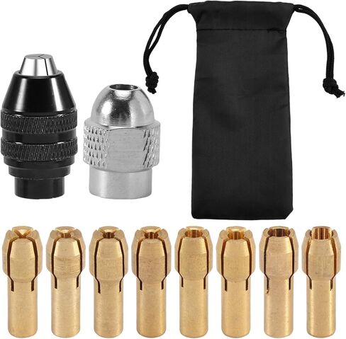 مجموعة أدوات حفر تشاك، 1/32 بوصة إلى 1/8 بوصة بديلة 4485 مثقاب بدون مفتاح أداة دوارة تشاك شانك محول تغيير سريع، مجموعة أدوات صواميل حفر دوارة سريعة التغيير متوافقة مع Drem-el (10 قطع) in Kuwait