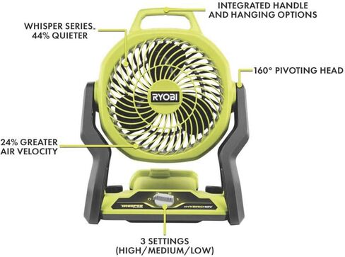 Buho Portable Fan Bundle with Ryobi 18V Cordless Hybrid Whisper Series 7-1/2 inch Fan, 2.0 Ah Battery, 18-Volt Charger Flashlight in Kuwait