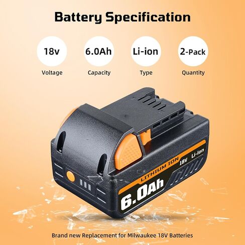 THISS 2 Pack 6.0Ah Replacement for Milwaukee M-18 Lithium-ion 18V Battery 48-11-1860 48-11-1840 48-11-1815 48-11-1820 48-11-1828 48-11-1852 48-11-1822 48-11-1811 replace for Milwaukee 18V Batteries in Saudi Arabia