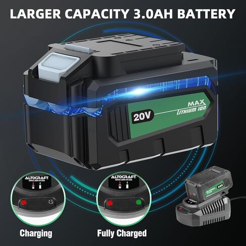 بطارية ALTOCRAFT 3.0 أمبير في الساعة 20 فولت بحد أقصى أيون الليثيوم، بطارية قابلة لإعادة الشحن ذات سعة أكبر مع مؤشر للسعة، متوافقة فقط مع المنشار الصغير اللاسلكي بدون فرش طراز CMCS103 in Kuwait