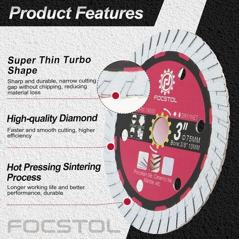 FOCSTOL Saw Blade Set - 4pcs 3''(75mm) Cutting Disc for Cutting Wood Metal Plastic for Angle Grinder Arbor 3/8''(10mm) in Saudi Arabia