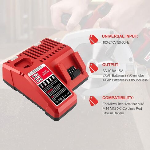 ADVNOVO M12 M14 M18 Rapid Charger Compatible with Millwaukie 12V-18V M12 M14 M18 Lithium Battery 48-59-1812 48-11-2420 48-11-2440 48-11-1840 48-11-2401 48-11-1890 48-11-1820 48-11-1850 in Kuwait