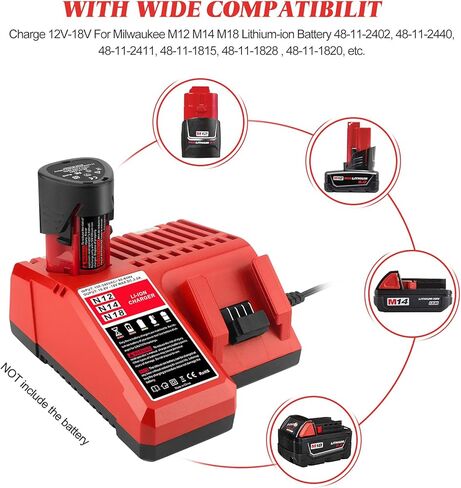 ADVNOVO M12 M14 M18 Rapid Charger Compatible with Millwaukie 12V-18V M12 M14 M18 Lithium Battery 48-59-1812 48-11-2420 48-11-2440 48-11-1840 48-11-2401 48-11-1890 48-11-1820 48-11-1850 in Kuwait