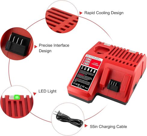 ADVNOVO M12 M14 M18 Rapid Charger Compatible with Millwaukie 12V-18V M12 M14 M18 Lithium Battery 48-59-1812 48-11-2420 48-11-2440 48-11-1840 48-11-2401 48-11-1890 48-11-1820 48-11-1850 in Kuwait
