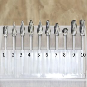 10 Pcs Tungsten Carbide Burr Set - 1/8'' Shank Large Single Blade Cutting Burs for Aluminum, Coppon, Metal, Hard Materials