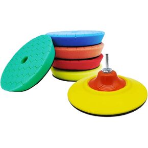 وسادات تلميع التلميع، 6 قطع 6 بوصة من ألواح الدعم المركبة، وسادات إسفنجية تلميع، مجموعة أدوات تلميع عازلة للسيارة، وتلميع، وإزالة الشعر بالشمع، ومرفق للحفر in Kuwait