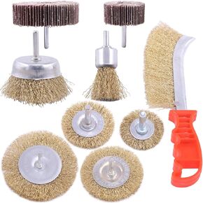 مجموعة فرشاة سلكية مطلية بالنحاس مكونة من 9 قطع من Rustark مع عجلة صنفرة بغطاء كاشط، مجموعة فرشاة مثقاب سلكية ملائمة عالميًا لأداة دوارة كهربائية لإزالة طلاء الصدأ والتآكل in Kuwait