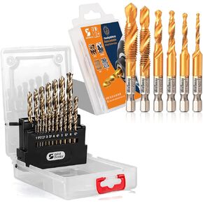 Combination Drill Tap Bit Set 6PCS (M3 M4 M5 M6 M8 M10) & M35 5% Cobalt Metric Drill Bits Set (1mm-10mm/19pcs) in Kuwait