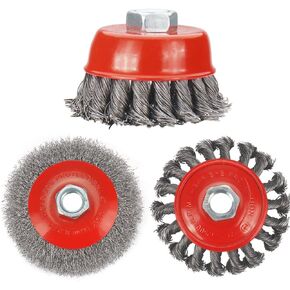 Coarse Crimped Wire Wheel Cup Brush Set with 5/8 inch-11 Threaded Arbor - Cleaning Stripping Abrasive for Angle Grinder | 3inch 4inch x 0.02inch Twisted Knotted Carbon Steel Wire Wheels (3Pcs) in Saudi Arabia