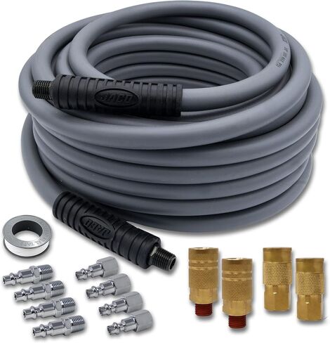 JACO FlexPro Hybrid Air Compressor Hose (3/8" x 50 ft) with Industrial Quick Connect Fittings Kit (1/4" NPT, Set of 12) in Saudi Arabia