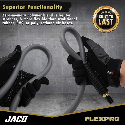 JACO FlexPro Hybrid Air Compressor Hose (3/8" x 50 ft) with Industrial Quick Connect Fittings Kit (1/4" NPT, Set of 12) in Saudi Arabia