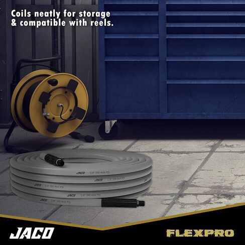 JACO FlexPro Hybrid Air Compressor Hose (3/8" x 50 ft) with Industrial Quick Connect Fittings Kit (1/4" NPT, Set of 12) in Saudi Arabia