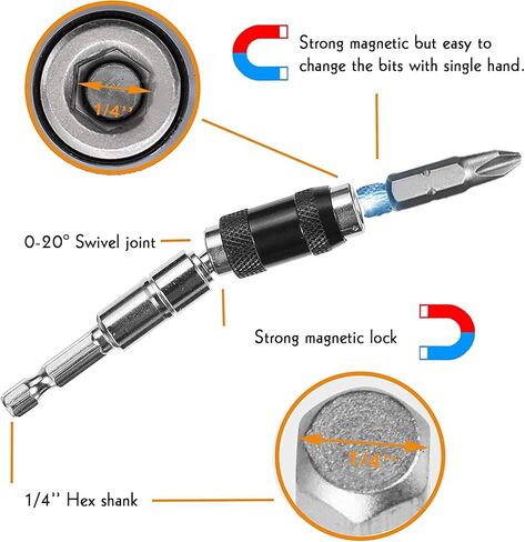 حامل طرف لقم دوار مغناطيسي من LUEXBOX، موسع لقمة مثقاب برغي محوري 1/4 قابل للانحناء في 20 درجة، حامل لقمة مفك براغي مغناطيسي، حامل لقمة دوارة سداسية الإصدار سريع in Kuwait
