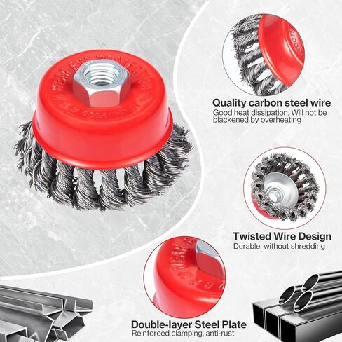 مجموعة فرشاة كأس عجلة سلكية 4.5 بوصة لمطاحن الزوايا، Lytool 3 قطع عجلات فرشاة الأسلاك، فرشاة كأس معقودة ملتوية، 5/8 -11 بوصة، فرشاة كأس خشنة مجعدة لتنظيف الصدأ وتجريد المواد الكاشطة in Kuwait