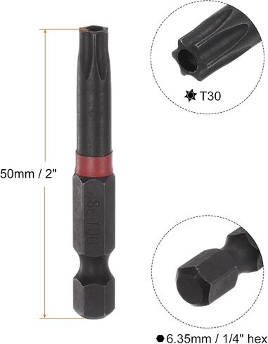 HARFINGTON T8 توركس بت تصنيف التأثير 1/4 "عرافة عرقوب 2" طول مفك براغي نجمي مغناطيسي للأمان أداة كهربائية in Kuwait