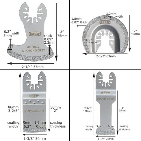 XXGO 7 Pcs Titanium Diamond Oscillating Tool Blades for Grout Removing Wood Nails Metal Cutting XGM0611 in Kuwait