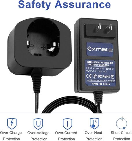 شاحن بطارية Exmate Multivolt 1.2V-18V مناسب لبطاريات Ryobi 7.2V 9.6V 12V 14.4V 18V Ni-MH/Ni-Cd Pod Style (ليس لبطارية ليثيوم أيون) in Kuwait