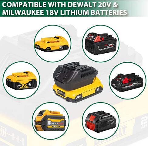 محول بطارية T TOVIA لديوالت 20 فولت ولبطارية ميلووكي 18 فولت إلى بطارية ليثيوم أيون ماكيتا 18 فولت LXT مع منفذ إخراج USB 5 فولت/2.1 أمبير، يعمل لأدوات طاقة ماكيتا (محول فقط) in Kuwait