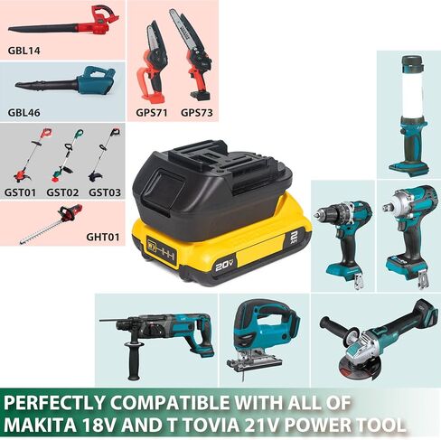محول بطارية T TOVIA لديوالت 20 فولت ولبطارية ميلووكي 18 فولت إلى بطارية ليثيوم أيون ماكيتا 18 فولت LXT مع منفذ إخراج USB 5 فولت/2.1 أمبير، يعمل لأدوات طاقة ماكيتا (محول فقط) in Kuwait