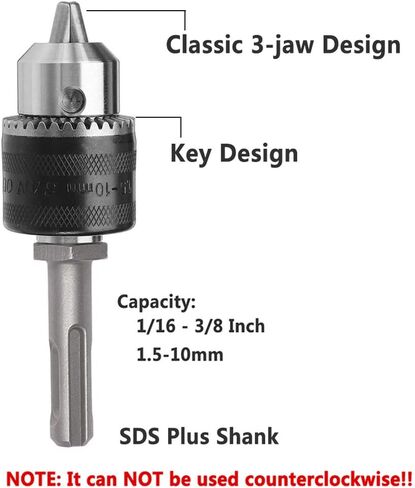Yakamoz 1.5-10mm Metal Drill Chuck Adapter Screwdirver Bit Driver Adaptor Converter Conversion Tool with SDS Plus Shank, 1/16"- 3/8" Capacity in Saudi Arabia