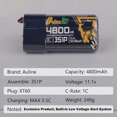Auline FPV Goggles Battery 4800mAh 3S 11.1v XT60 مدمج تنبيه منخفض الطاقة ومؤشر الجهد LED in Saudi Arabia