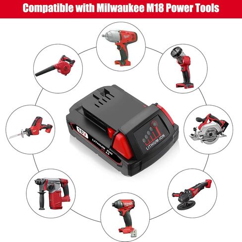 SKYON 18V 4.0Ah 72Wh 48-11-1820 استبدال البطارية لـ M-18 48-11-1820 2.0Ah 36Wh 48-11-1815 1.5Ah 27Wh بطارية ليثيوم مدمجة متوافقة مع بطارية أدوات الطاقة اللاسلكية Milwaukee 18V 2 حزمة in Kuwait