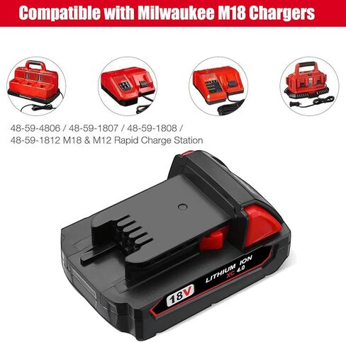SKYON 18V 4.0Ah 72Wh 48-11-1820 استبدال البطارية لـ M-18 48-11-1820 2.0Ah 36Wh 48-11-1815 1.5Ah 27Wh بطارية ليثيوم مدمجة متوافقة مع بطارية أدوات الطاقة اللاسلكية Milwaukee 18V 2 حزمة in Kuwait