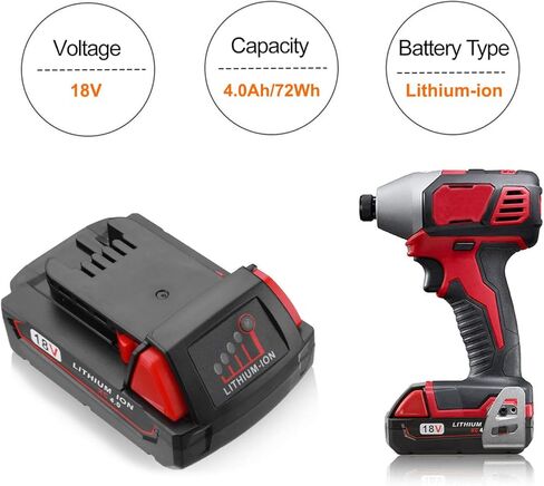 SKYON 18V 4.0Ah 72Wh 48-11-1820 استبدال البطارية لـ M-18 48-11-1820 2.0Ah 36Wh 48-11-1815 1.5Ah 27Wh بطارية ليثيوم مدمجة متوافقة مع بطارية أدوات الطاقة اللاسلكية Milwaukee 18V 2 حزمة in Kuwait