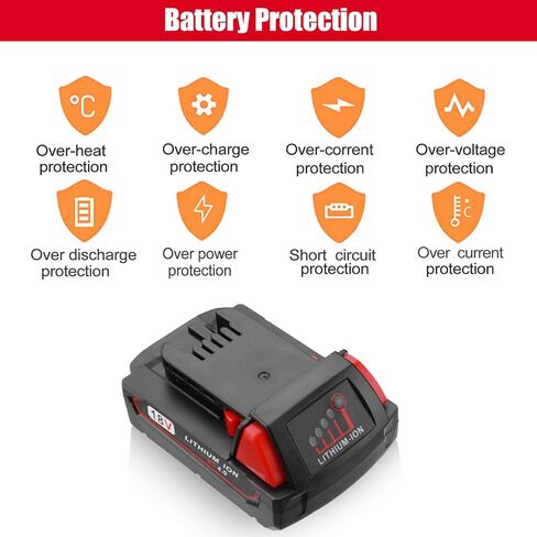 SKYON 18V 4.0Ah 72Wh 48-11-1820 استبدال البطارية لـ M-18 48-11-1820 2.0Ah 36Wh 48-11-1815 1.5Ah 27Wh بطارية ليثيوم مدمجة متوافقة مع بطارية أدوات الطاقة اللاسلكية Milwaukee 18V 2 حزمة in Kuwait