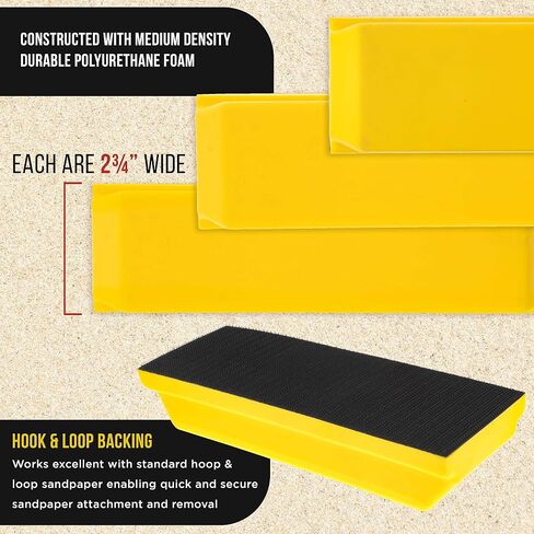 Dura-Gold Pro Series Classic Rectangle Hand Sanding Block Kit with 3 Blocks, 5", 7-3/4" and 10" Set, Hook & Loop Backing and PSA Sandpaper Conversion Adapter Pad & 80 Grit Gold PSA Longboard Sandpaper in Saudi Arabia