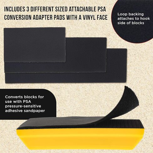 Dura-Gold Pro Series Classic Rectangle Hand Sanding Block Kit with 3 Blocks, 5", 7-3/4" and 10" Set, Hook & Loop Backing and PSA Sandpaper Conversion Adapter Pad & 80 Grit Gold PSA Longboard Sandpaper in Saudi Arabia