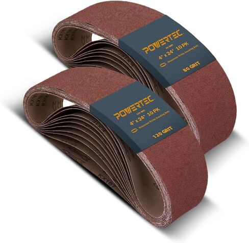 POWERTEC 4 x 24 Inch Sanding Belts, 80 & 120 Grit Aluminum Oxide Belt Sander Sanding Belt Sandpaper For Oscillating Belt and Spindle Sander, 10 Pack Each (110090+110010) in Saudi Arabia