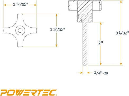 POWERTEC QNB3011-P2 4-Point Stud Knobs, 1/4"-20 Threaded Thumb Screw Star Knob with 2" Stud, 10 PK in Saudi Arabia