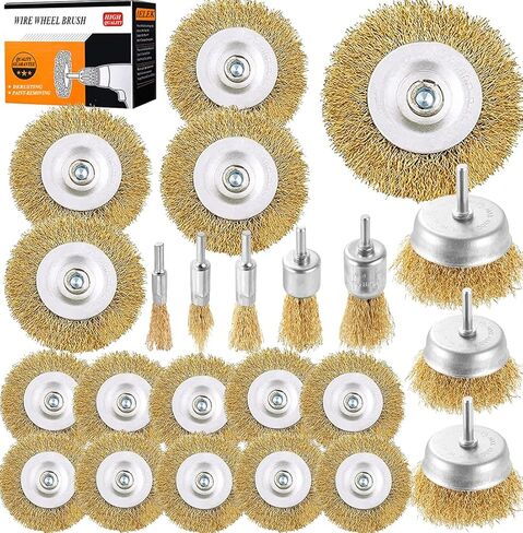Wire Wheel Brush Cup Brushes Set,23 Pack Steel Wire Brush Kit for Drill 1/4-Inch Shank 0.012-Inch Brass Coated Carbon Crimped for for Polishing,Deburring,Degreasing and Corrosion Removal in Saudi Arabia
