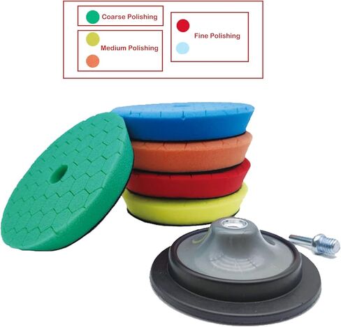 وسادات تلميع التلميع، 6 قطع 6 بوصة من ألواح الدعم المركبة، وسادات إسفنجية تلميع، مجموعة أدوات تلميع عازلة للسيارة، وتلميع، وإزالة الشعر بالشمع، ومرفق للحفر in Kuwait