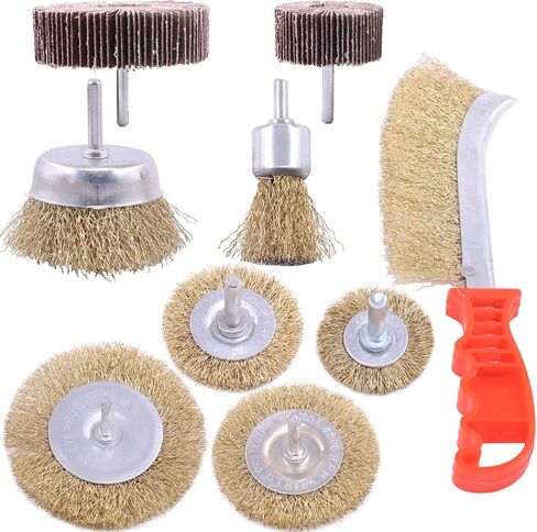 مجموعة فرشاة سلكية مطلية بالنحاس مكونة من 9 قطع من Rustark مع عجلة صنفرة بغطاء كاشط، مجموعة فرشاة مثقاب سلكية ملائمة عالميًا لأداة دوارة كهربائية لإزالة طلاء الصدأ والتآكل in Kuwait
