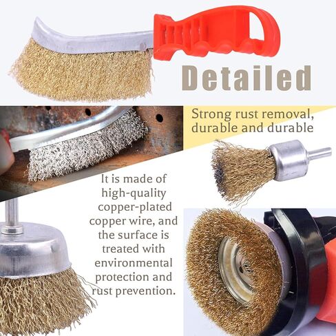مجموعة فرشاة سلكية مطلية بالنحاس مكونة من 9 قطع من Rustark مع عجلة صنفرة بغطاء كاشط، مجموعة فرشاة مثقاب سلكية ملائمة عالميًا لأداة دوارة كهربائية لإزالة طلاء الصدأ والتآكل in Kuwait