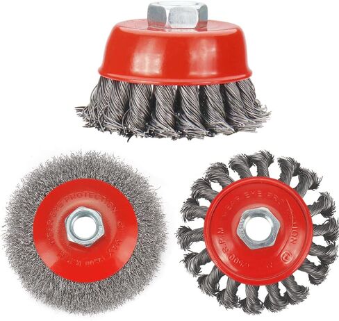 Coarse Crimped Wire Wheel Cup Brush Set with 5/8 inch-11 Threaded Arbor - Cleaning Stripping Abrasive for Angle Grinder | 3inch 4inch x 0.02inch Twisted Knotted Carbon Steel Wire Wheels (3Pcs) in Saudi Arabia