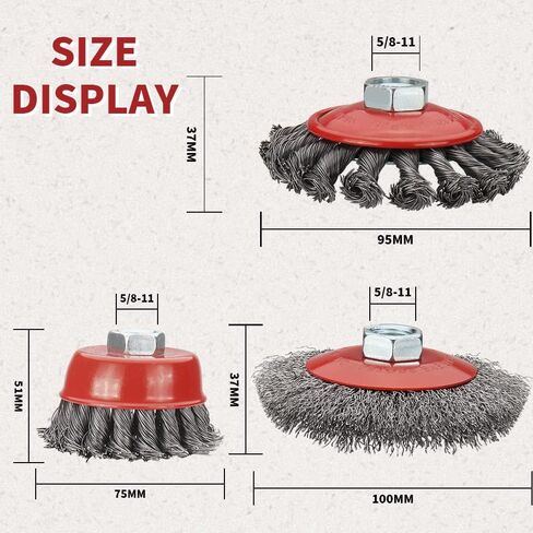 Coarse Crimped Wire Wheel Cup Brush Set with 5/8 inch-11 Threaded Arbor - Cleaning Stripping Abrasive for Angle Grinder | 3inch 4inch x 0.02inch Twisted Knotted Carbon Steel Wire Wheels (3Pcs) in Saudi Arabia