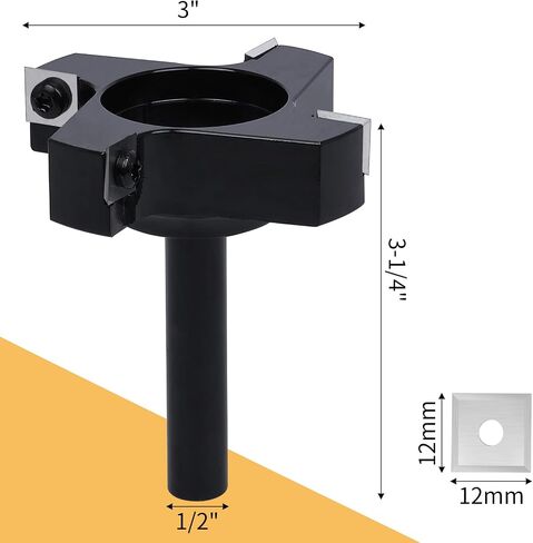 RealPlus CNC Spoilboard Surfing Router Bit، 1/2 "عرقوب 3" قطر القطع، 4 جناح كربيد إدراج بلاطة تسطيح جهاز التوجيه بت التخطيط لقمة الخشب المسوي in Saudi Arabia