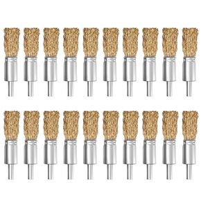 ATOPLEE 30pcs Brass Coated Wire Brush Wheel & Cup Brush Set with 1/4 Inch Round Shank,6 Sizes Crimped Wire Brush Wheel for Rust Removal, Corrosion and Scrub Surfaces,for Drill Attachment
