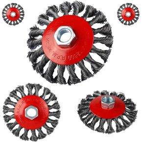 فرشاة عجلة سلكية ملتوية: 5 قطع فرشاة سلكية 4 بوصة لمطحنة الزوايا مع 5/8 بوصة - 11 شجرة مترابطة - 0.02 بوصة سلك فولاذي كربوني للتكييف الثقيل للمعادن المختلفة in Kuwait